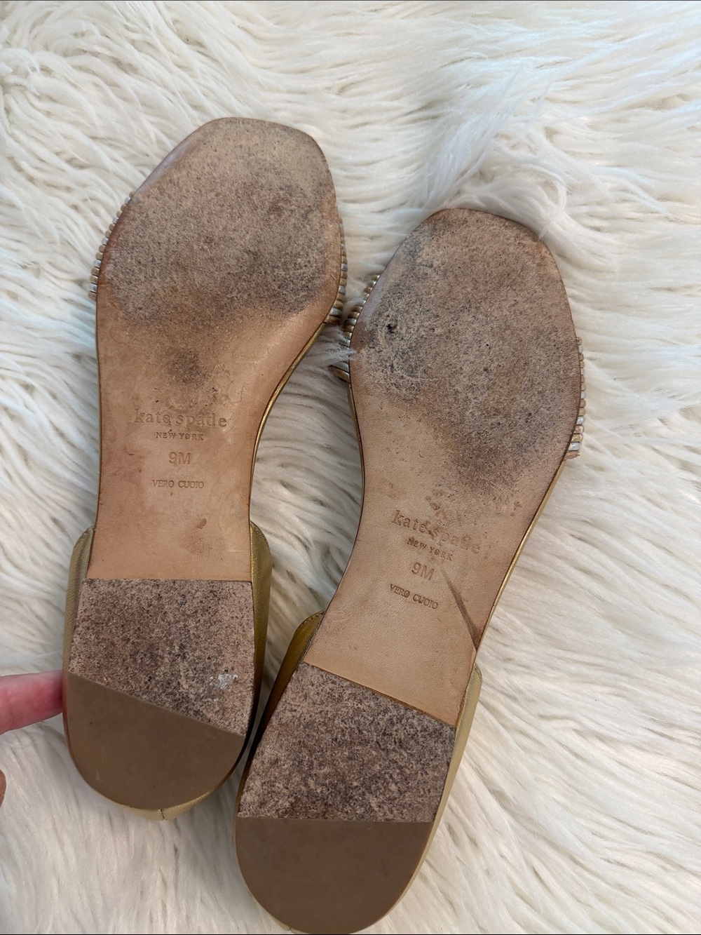 kate spade Gold Metallic D'Orsay Flats with Multicolor Striped Toe size 9M - Picture 5 of 8